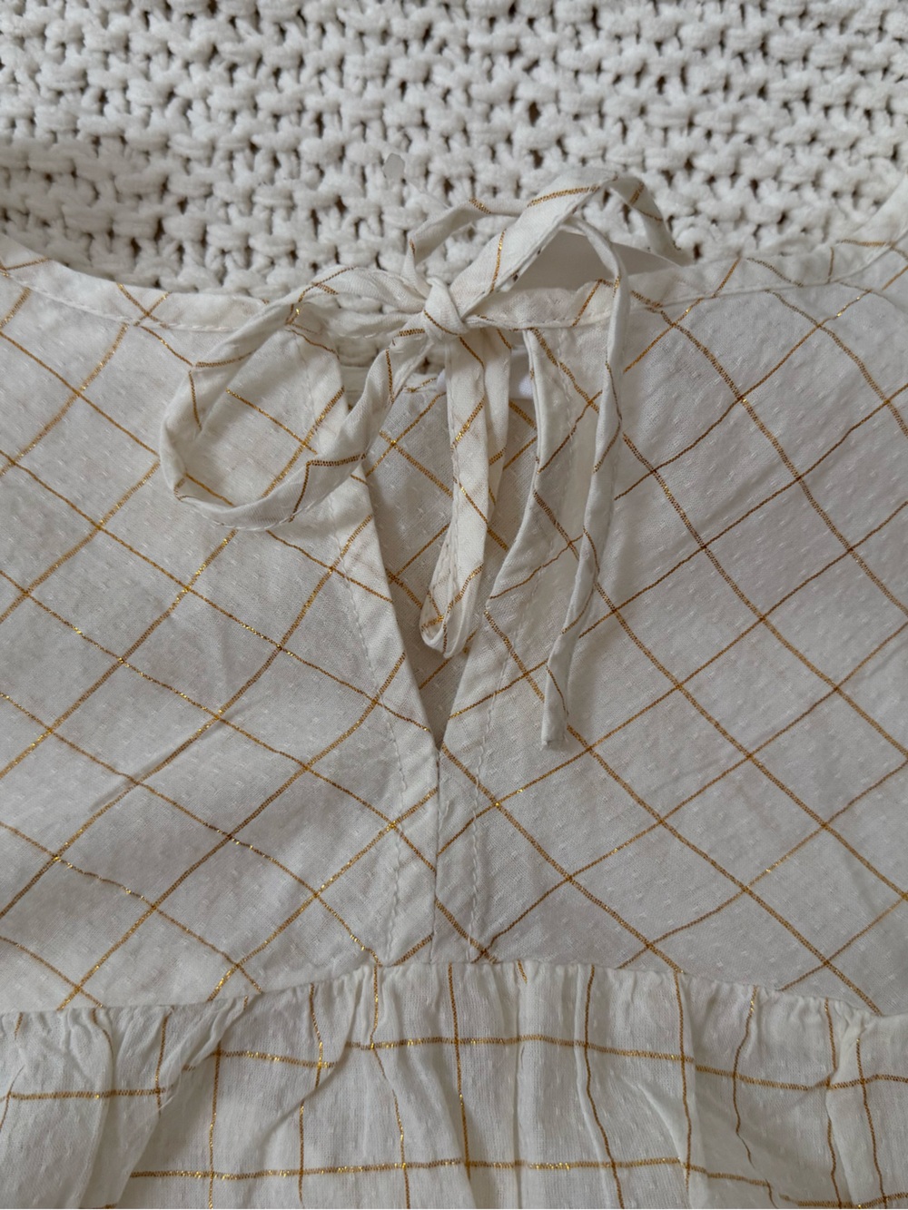 GAP Ivory Top with Gold Grid Detail NWT